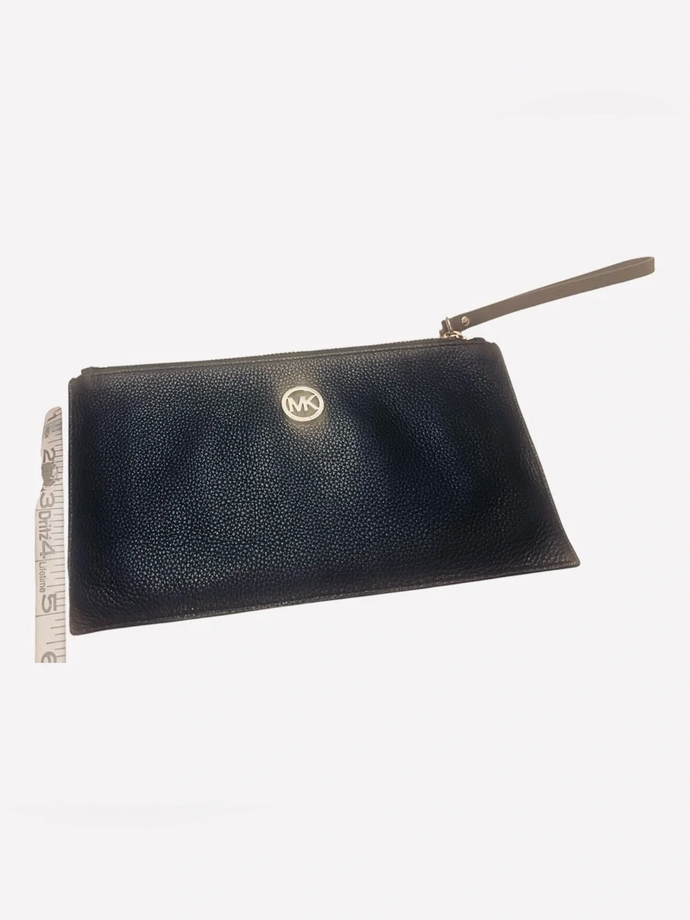 Michael Kors Fulton Zip Clutch Wristlet Wallet Black Leather Gold Logo